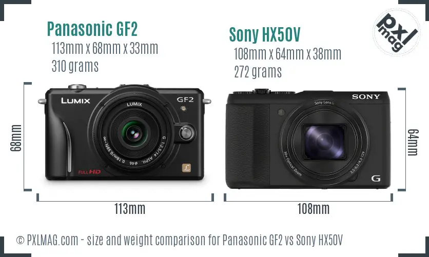 Panasonic GF2 vs Sony HX50V size comparison