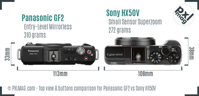 Panasonic GF2 vs Sony HX50V top view buttons comparison