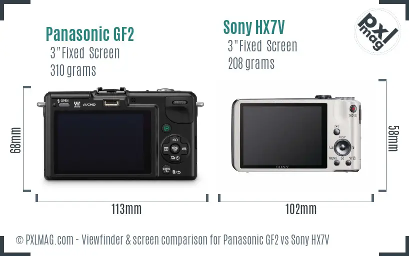 Panasonic GF2 vs Sony HX7V Screen and Viewfinder comparison
