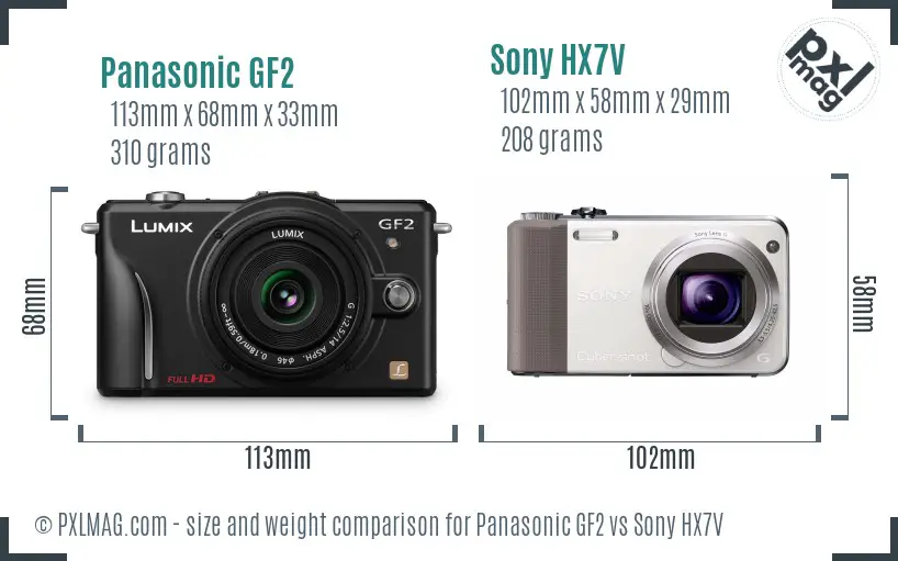 Panasonic GF2 vs Sony HX7V size comparison