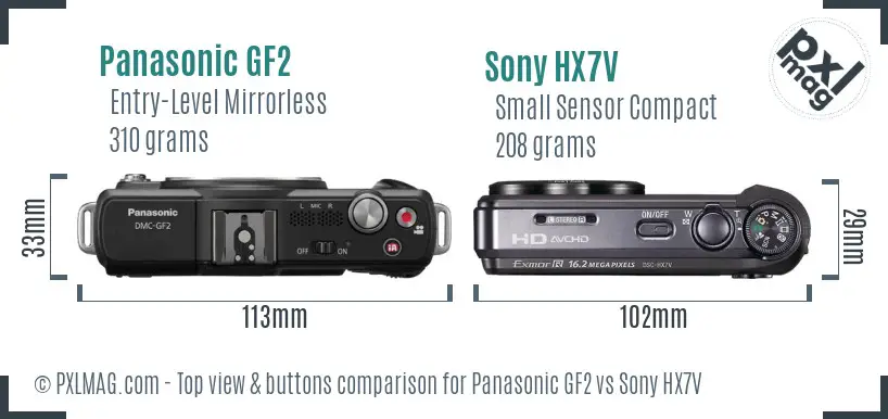 Panasonic GF2 vs Sony HX7V top view buttons comparison