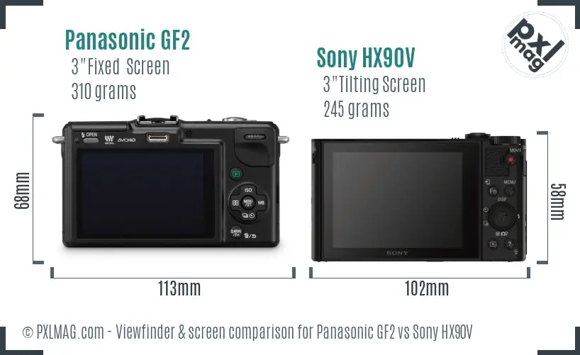 Panasonic GF2 vs Sony HX90V Screen and Viewfinder comparison