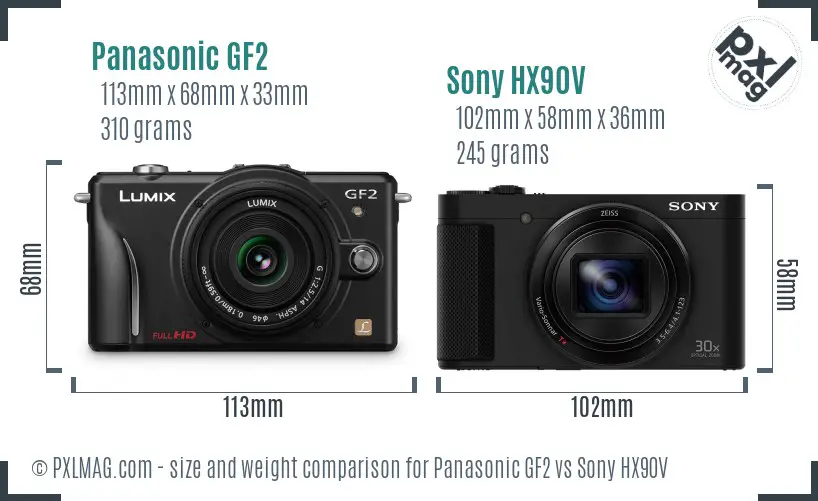 Panasonic GF2 vs Sony HX90V size comparison