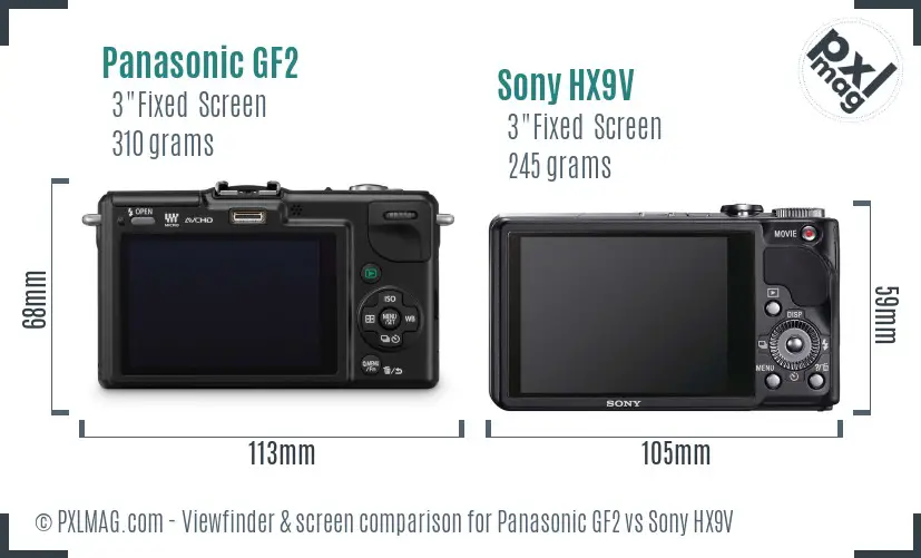 Panasonic GF2 vs Sony HX9V Screen and Viewfinder comparison Panasonic GF2 vs Sony HX9V Screen and Viewfinder comparison