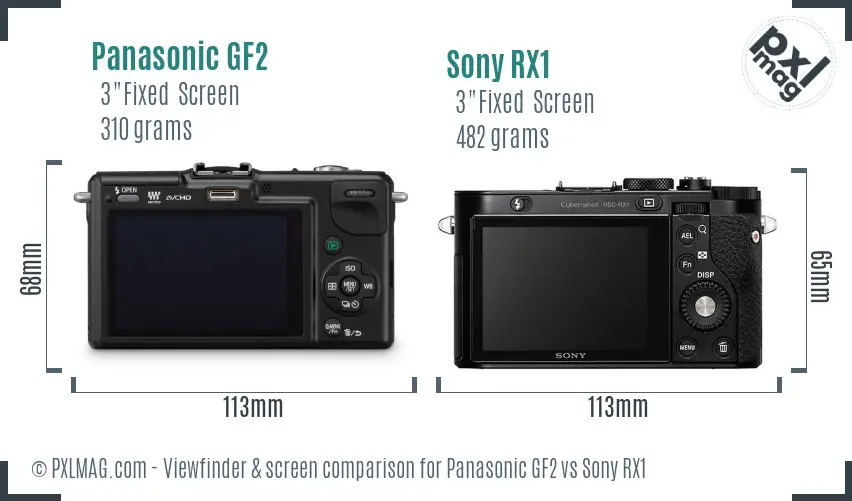 Panasonic GF2 vs Sony RX1 Screen and Viewfinder comparison Panasonic GF2 vs Sony RX1 Screen and Viewfinder comparison