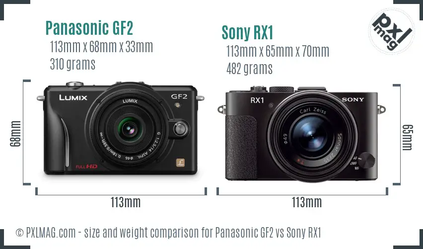 Panasonic GF2 vs Sony RX1 size comparison Panasonic GF2 vs Sony RX1 size comparison