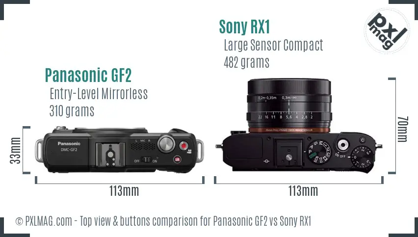 Panasonic GF2 vs Sony RX1 top view buttons comparison Panasonic GF2 vs Sony RX1 top view buttons comparison
