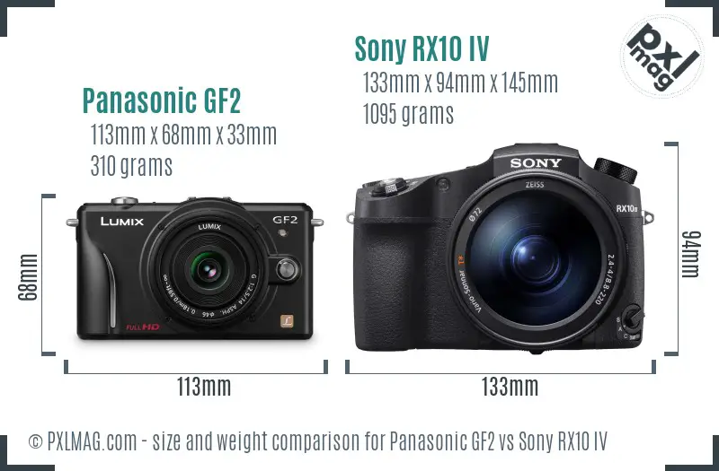 Panasonic GF2 vs Sony RX10 IV size comparison Panasonic GF2 vs Sony RX10 IV size comparison