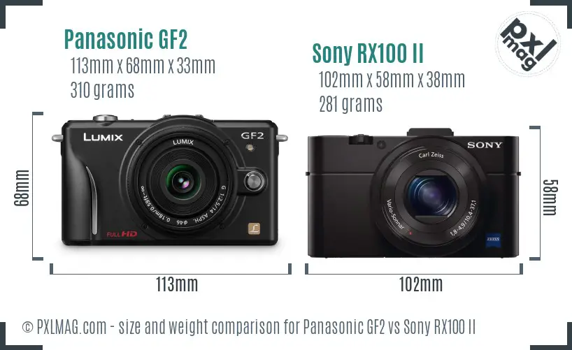 Panasonic GF2 vs Sony RX100 II size comparison Panasonic GF2 vs Sony RX100 II size comparison