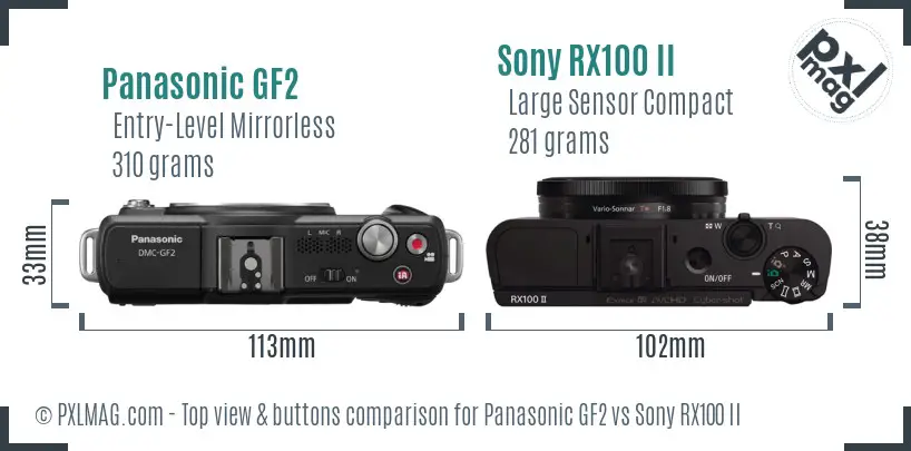 Panasonic GF2 vs Sony RX100 II top view buttons comparison