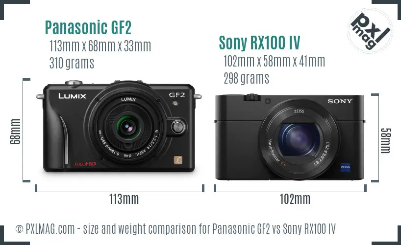 Panasonic GF2 vs Sony RX100 IV size comparison