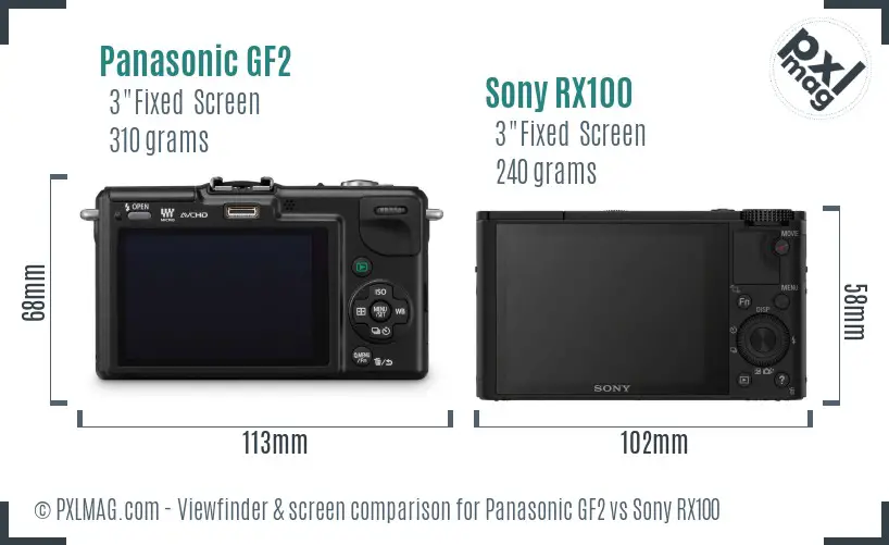 Panasonic GF2 vs Sony RX100 Screen and Viewfinder comparison Panasonic GF2 vs Sony RX100 Screen and Viewfinder comparison