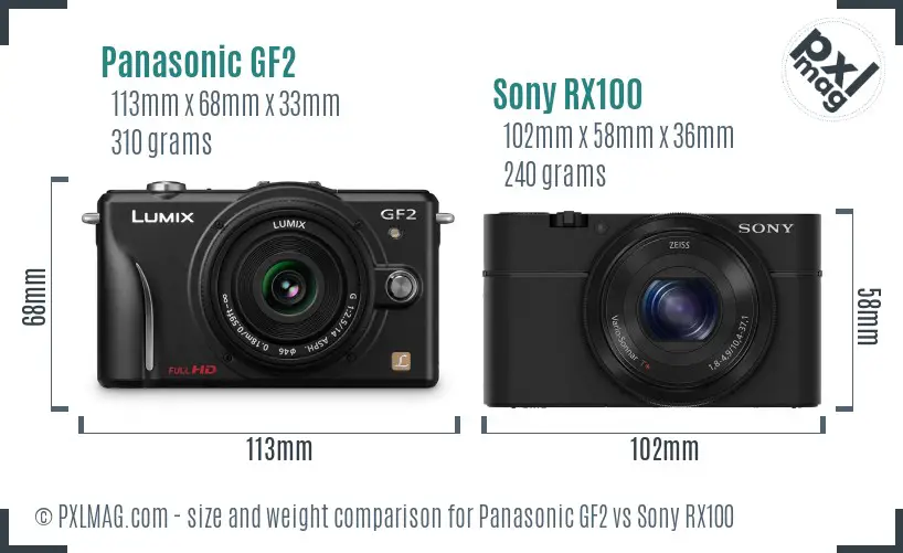 Panasonic GF2 vs Sony RX100 size comparison Panasonic GF2 vs Sony RX100 size comparison