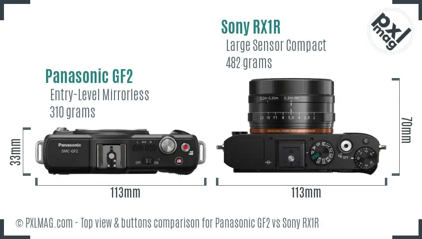 Panasonic GF2 vs Sony RX1R top view buttons comparison