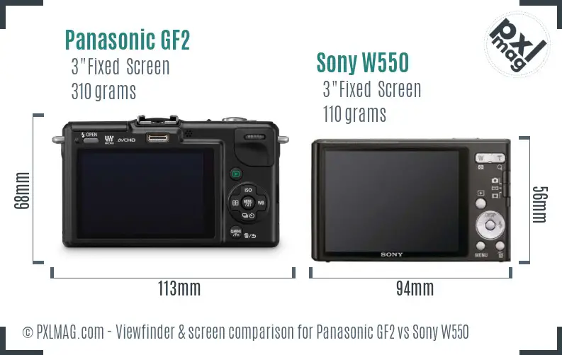 Panasonic GF2 vs Sony W550 Screen and Viewfinder comparison