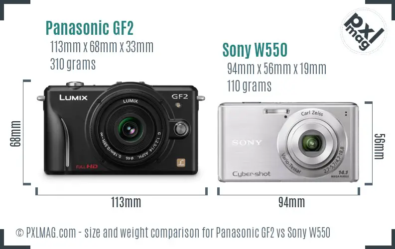 Panasonic GF2 vs Sony W550 size comparison