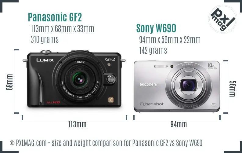Panasonic GF2 vs Sony W690 size comparison