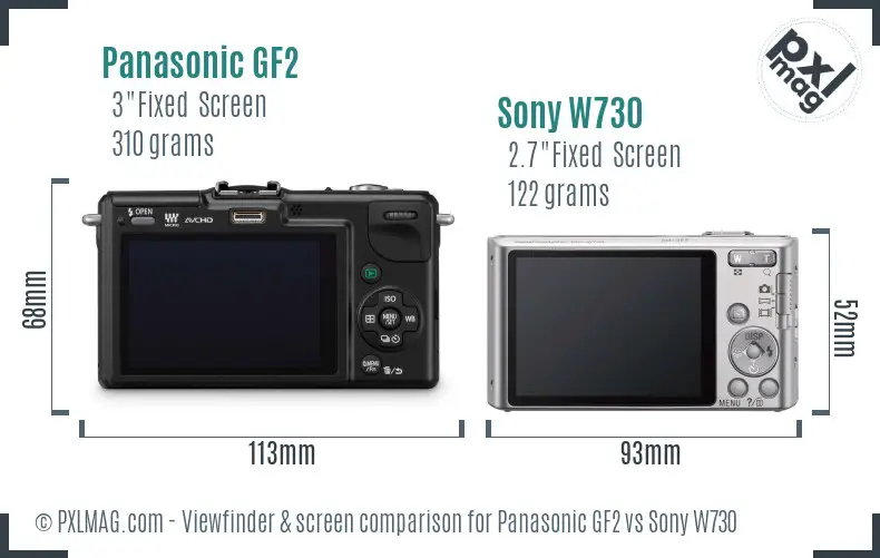 Panasonic GF2 vs Sony W730 Screen and Viewfinder comparison