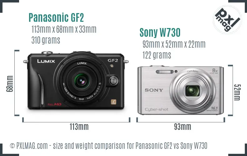 Panasonic GF2 vs Sony W730 size comparison