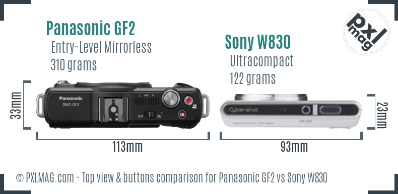 Panasonic GF2 vs Sony W830 top view buttons comparison