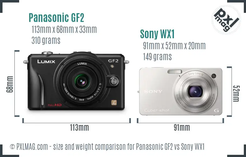 Panasonic GF2 vs Sony WX1 size comparison