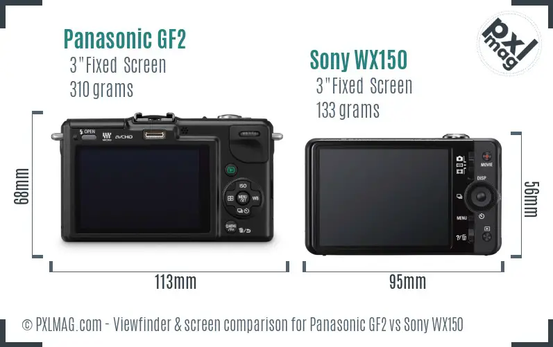 Panasonic GF2 vs Sony WX150 Screen and Viewfinder comparison