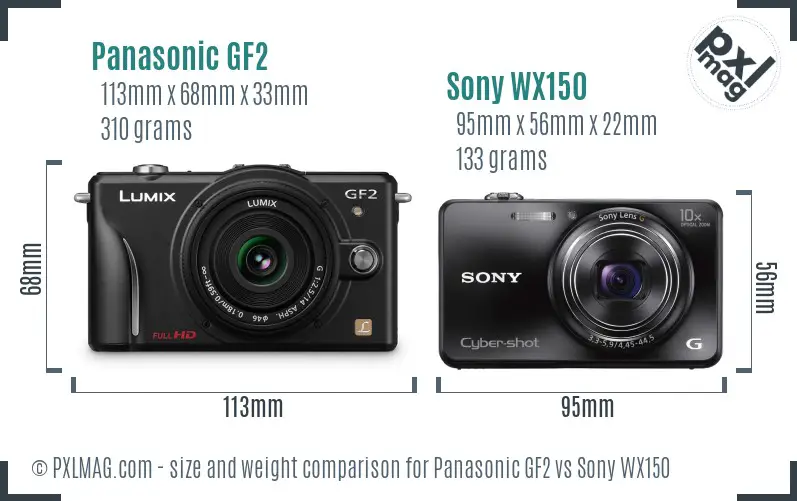 Panasonic GF2 vs Sony WX150 size comparison