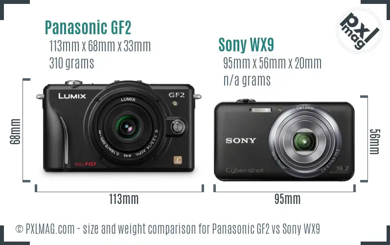 Panasonic GF2 vs Sony WX9 size comparison