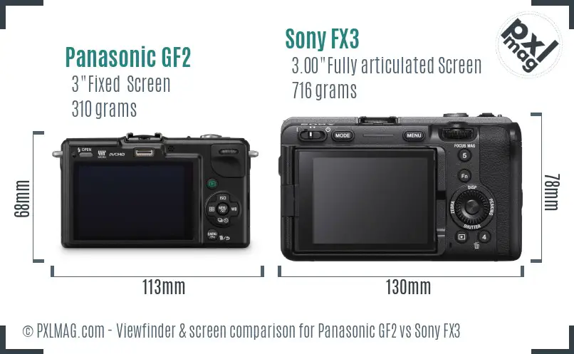 Panasonic GF2 vs Sony FX3 Screen and Viewfinder comparison
