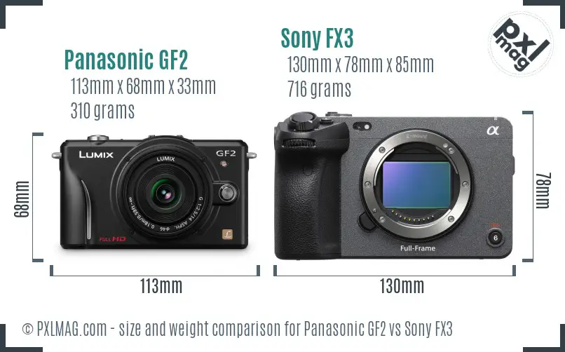 Panasonic GF2 vs Sony FX3 size comparison