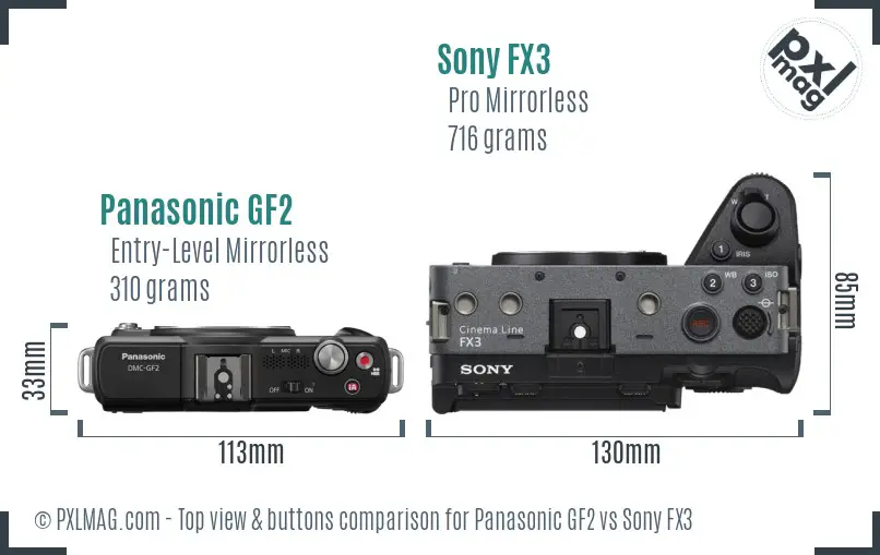 Panasonic GF2 vs Sony FX3 top view buttons comparison