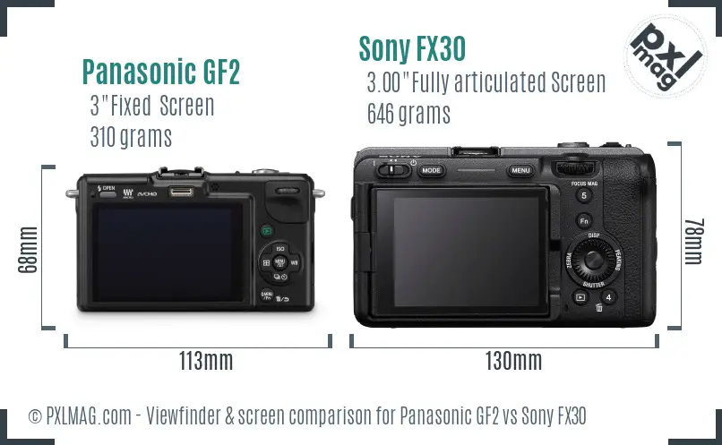 Panasonic GF2 vs Sony FX30 Screen and Viewfinder comparison Panasonic GF2 vs Sony FX30 Screen and Viewfinder comparison