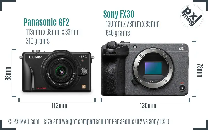Panasonic GF2 vs Sony FX30 size comparison Panasonic GF2 vs Sony FX30 size comparison