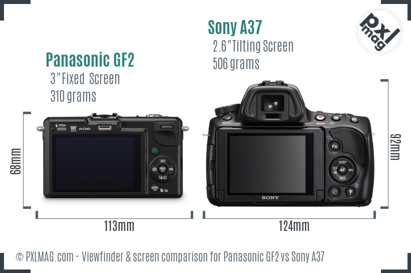 Panasonic GF2 vs Sony A37 Screen and Viewfinder comparison