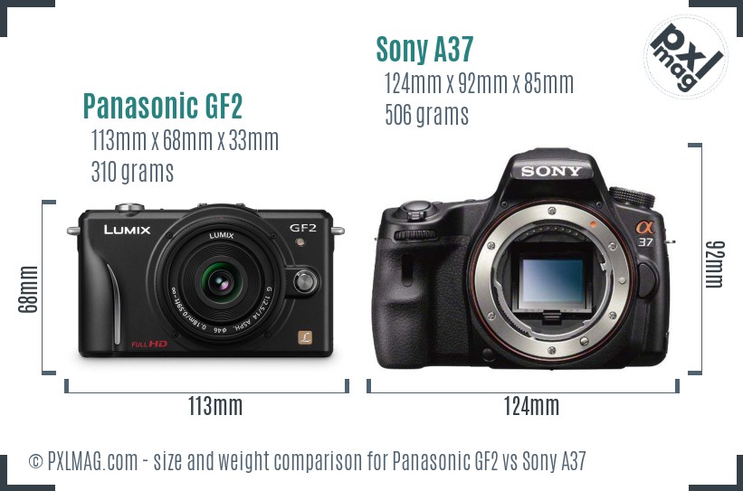 Panasonic GF2 vs Sony A37 size comparison