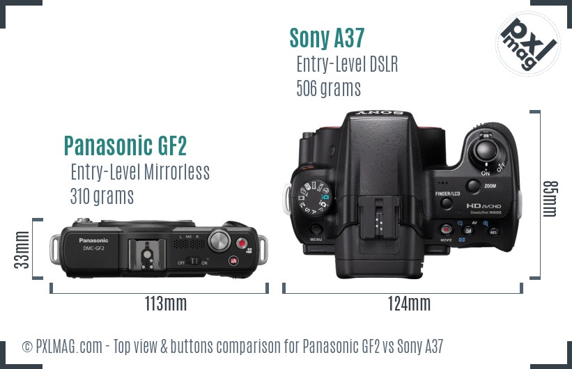 Panasonic GF2 vs Sony A37 top view buttons comparison
