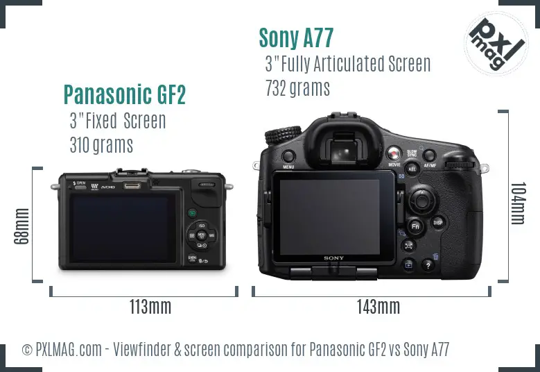 Panasonic GF2 vs Sony A77 Screen and Viewfinder comparison Panasonic GF2 vs Sony A77 Screen and Viewfinder comparison