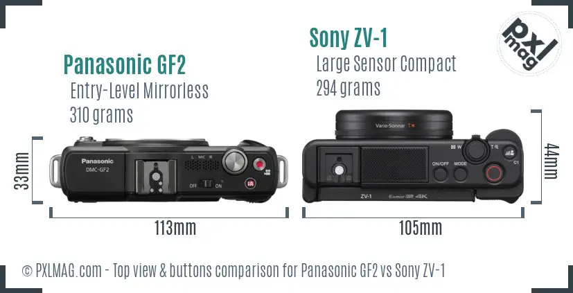 Panasonic GF2 vs Sony ZV-1 top view buttons comparison Panasonic GF2 vs Sony ZV-1 top view buttons comparison