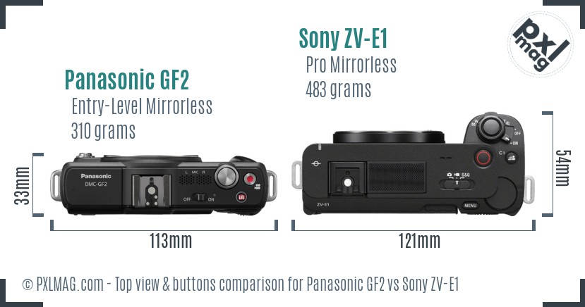 Panasonic GF2 vs Sony ZV-E1 top view buttons comparison