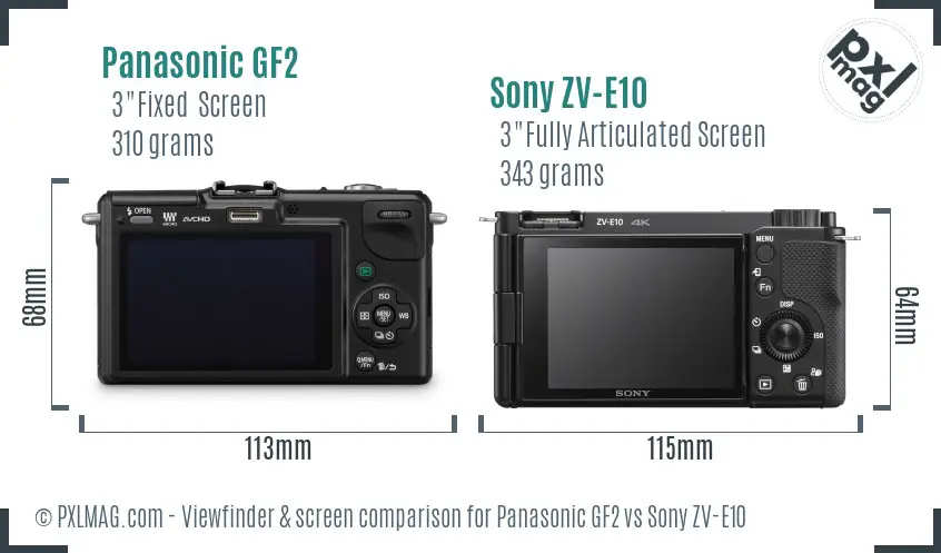 Panasonic GF2 vs Sony ZV-E10 Screen and Viewfinder comparison