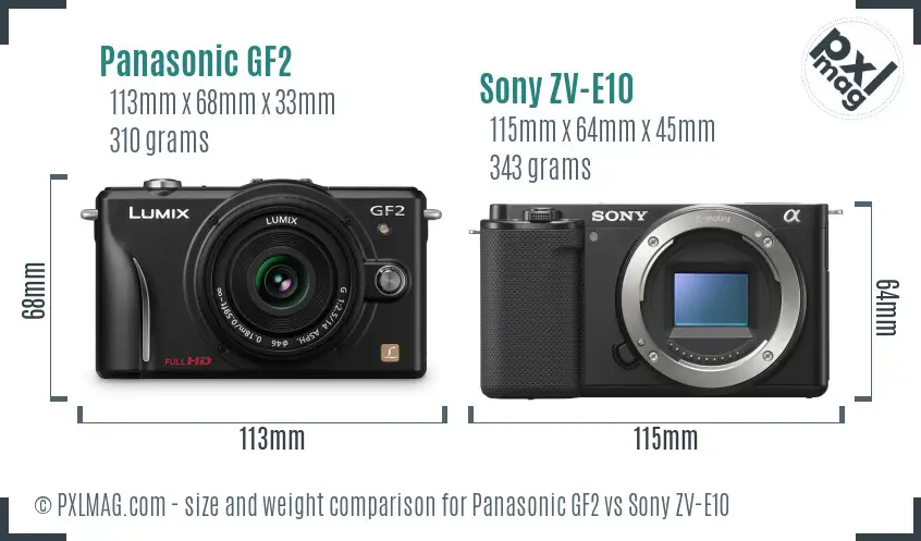 Panasonic GF2 vs Sony ZV-E10 size comparison