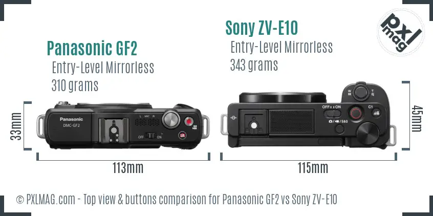 Panasonic GF2 vs Sony ZV-E10 top view buttons comparison