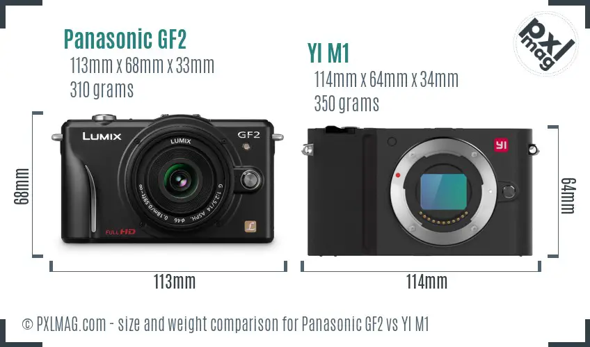 Panasonic GF2 vs YI M1 size comparison