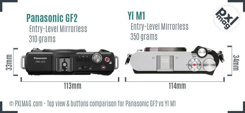 Panasonic GF2 vs YI M1 top view buttons comparison