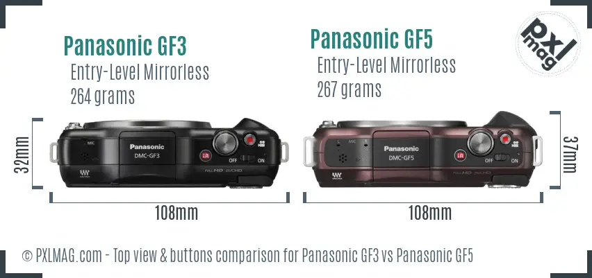 Panasonic GF3 vs Panasonic GF5 top view buttons comparison