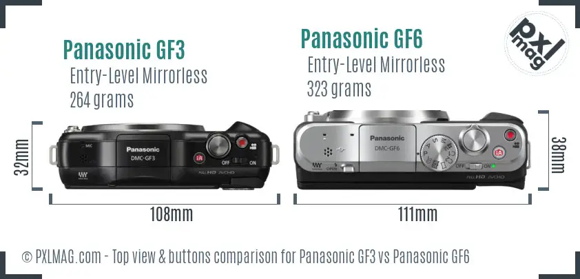 Panasonic GF3 vs Panasonic GF6 top view buttons comparison