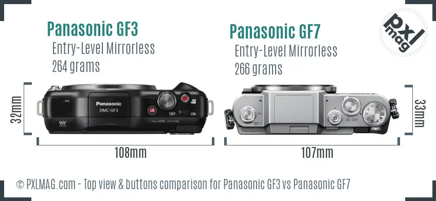 Panasonic GF3 vs Panasonic GF7 top view buttons comparison