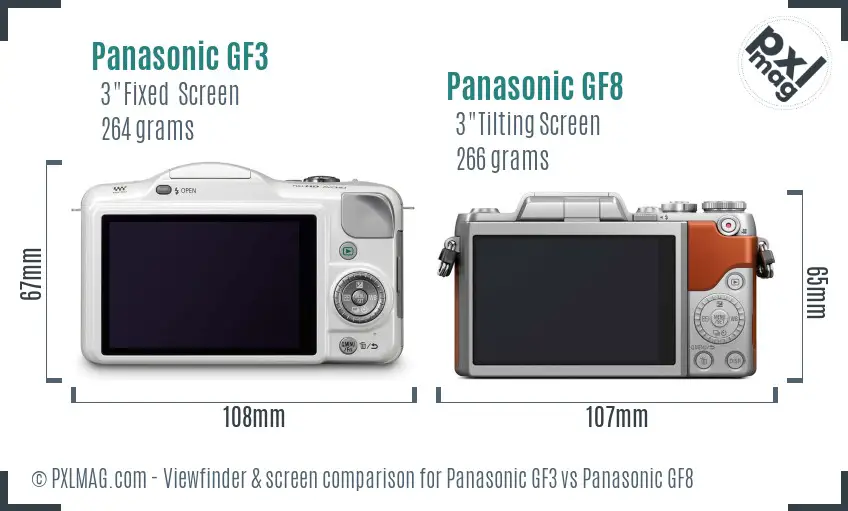 Panasonic GF3 vs Panasonic GF8 Screen and Viewfinder comparison