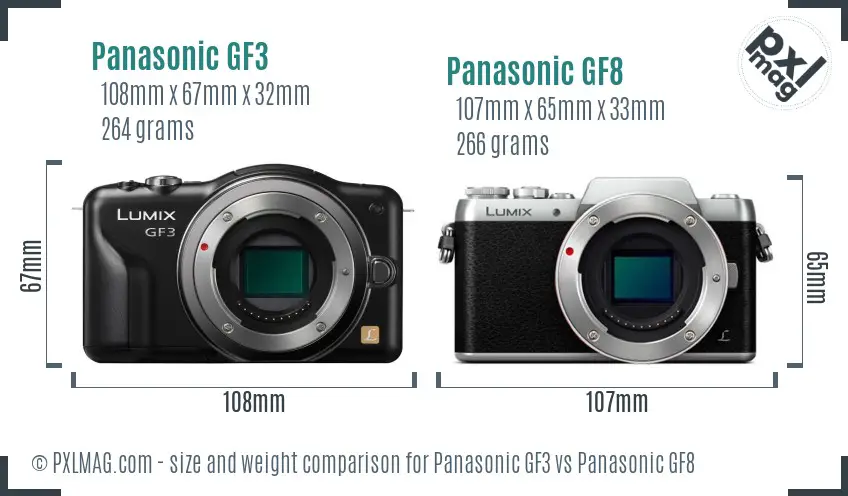 Panasonic GF3 vs Panasonic GF8 size comparison