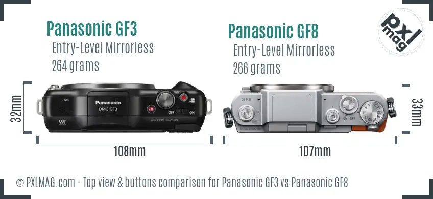 Panasonic GF3 vs Panasonic GF8 top view buttons comparison